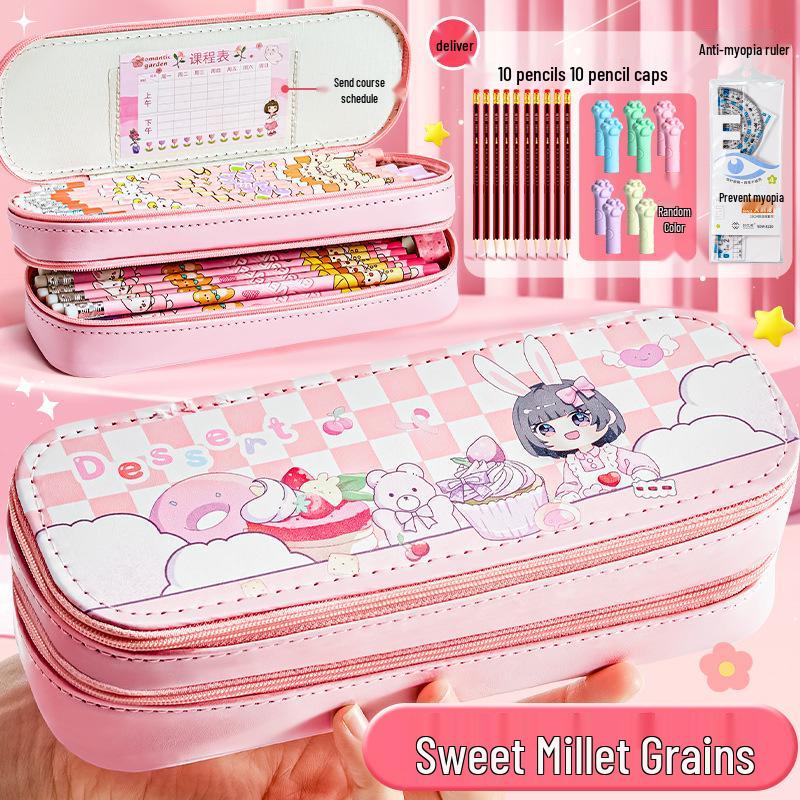 Large Capacity Double Layer Pencil Case - Cute, Stylish Canvas Stationery Box for School Students