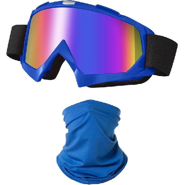 Motorcycle Goggles Dirt Bike ATV Off-Road Riding Motocross Glasses with Sun UV Protection Neck Gaiter Face Cover