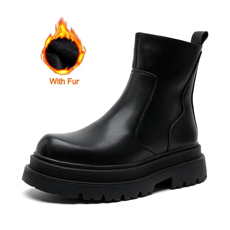 British Style Men Boots High Top Business Leather Shoes High Quality Casual  2024 Trend Non-Slip Zipper Motorcycle Boots