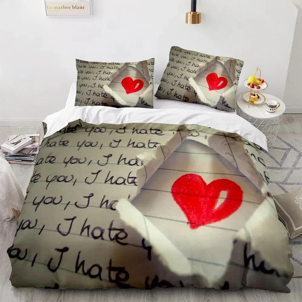 Couple Lovers Gift Duvet Cover Set Love Comforter Cover Valentine'S Day Bedding Set Queen King Size 3Pcs Polyester Quilt Cover