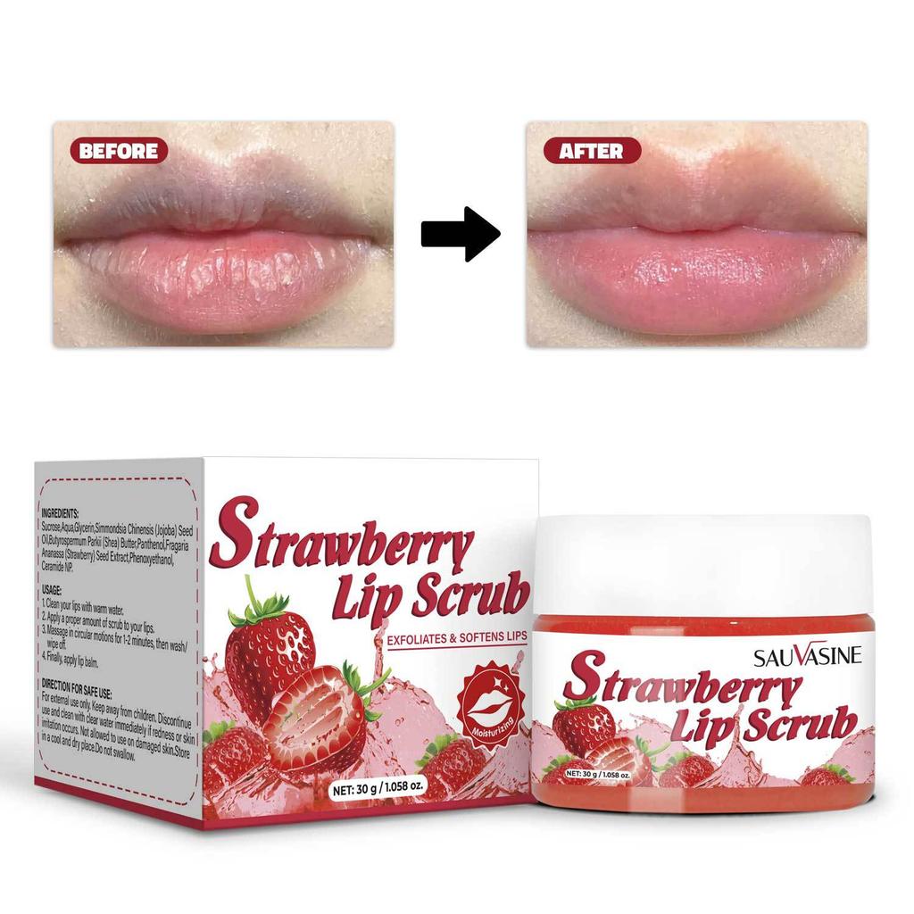 SAUVASINE Erdbeer Lippenpeeling Sanftes Peeling Entfernt abgestorbene Haut Feuchtigkeitsspendende Lippenpflege