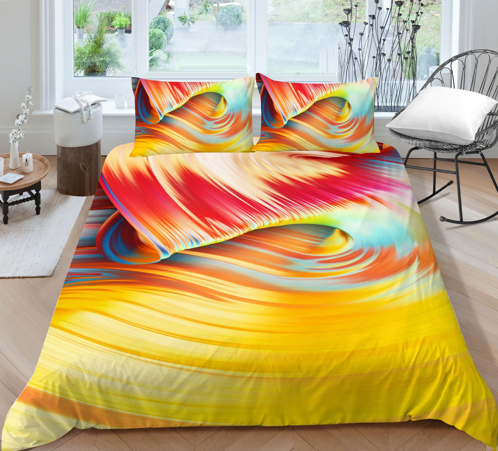 

3D цветная ореоловая печать Постельные принадлежности Односпальная двуспальная кровать Полноразмерная наволочка с рисунком зыбучих песков и пододеяльник Моющиеся и удобные украшения для дома EU Single 135x200cm