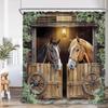 Western Barn Horse Shower Curtains Sunflower Lavender Floral Farmhouse Wooden Door Farm Animal Bathroom Curtain Decor with Hooks