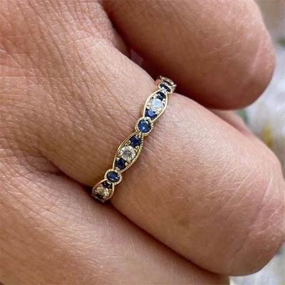 Delicate Gold Color Thin Stackable Rings for Women White Royal Blue Zircon Wedding Bands Daily Party Jewelry