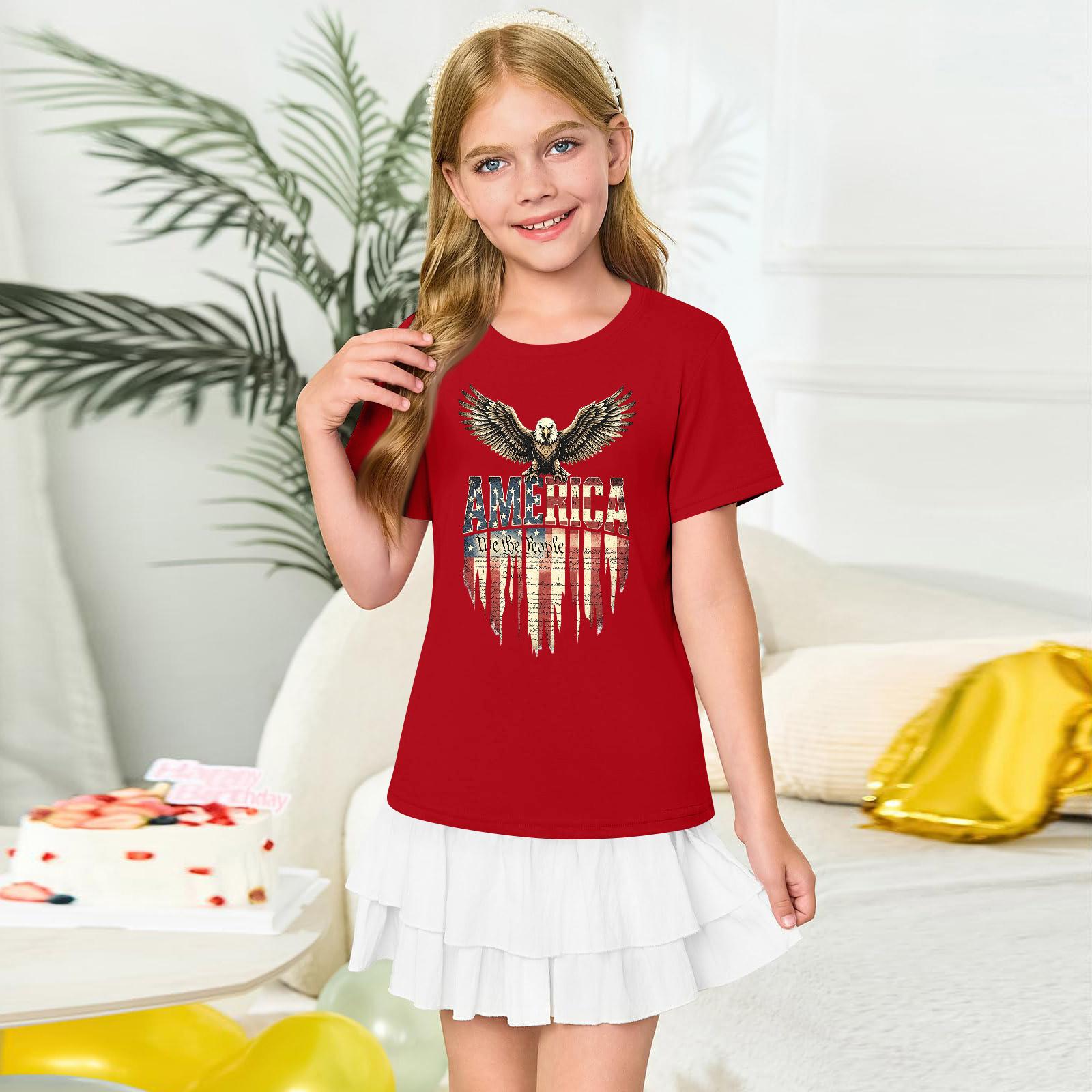 

Girls Round Neck Short Sleeve Printed Casual Short Sleeve 130 червоний