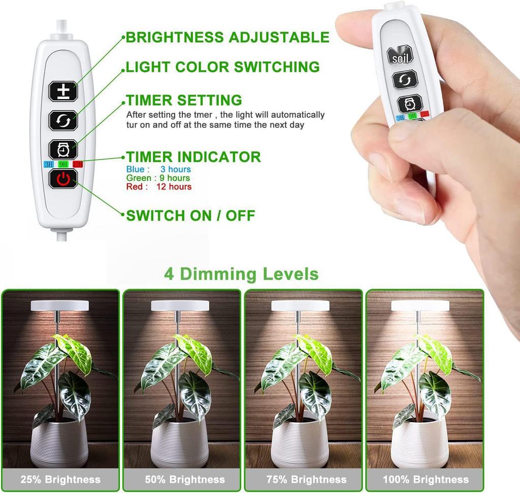 LED Retractable Full Spectrum Grow Light: Dimmable Angel Ring with Red, Blue, Warm Light for Indoor Plants and Succulents