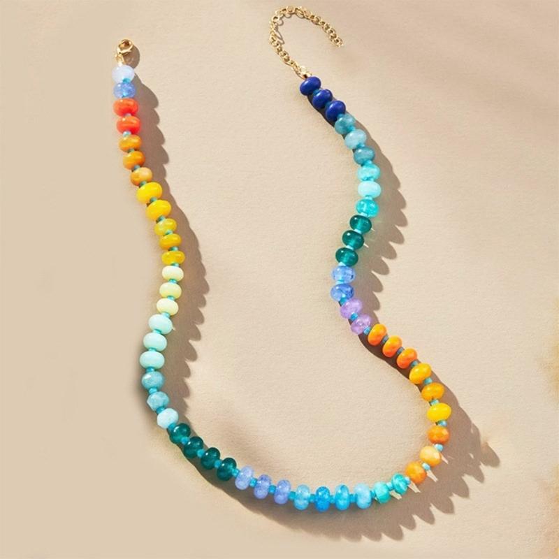 Colorful Natural Gemstones Beaded Accessories Stylish Necklace and Adjustable Bracelet for Fashionable Women Wear