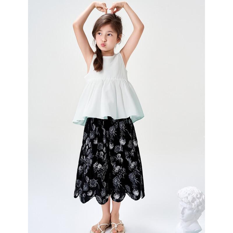 

Girls Summer Retro Pleated Tank Top & Wide-Leg Pants Set 120