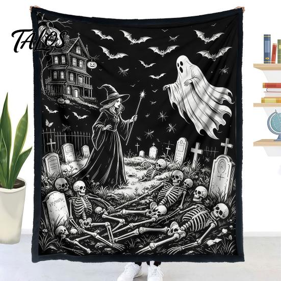 Interactive Coloring Art Gift Halloween DIY Blanket with 24 Markers, Washable Throw Blanket, Color Fabric Kit Your Own Spooky Pattern Mat for