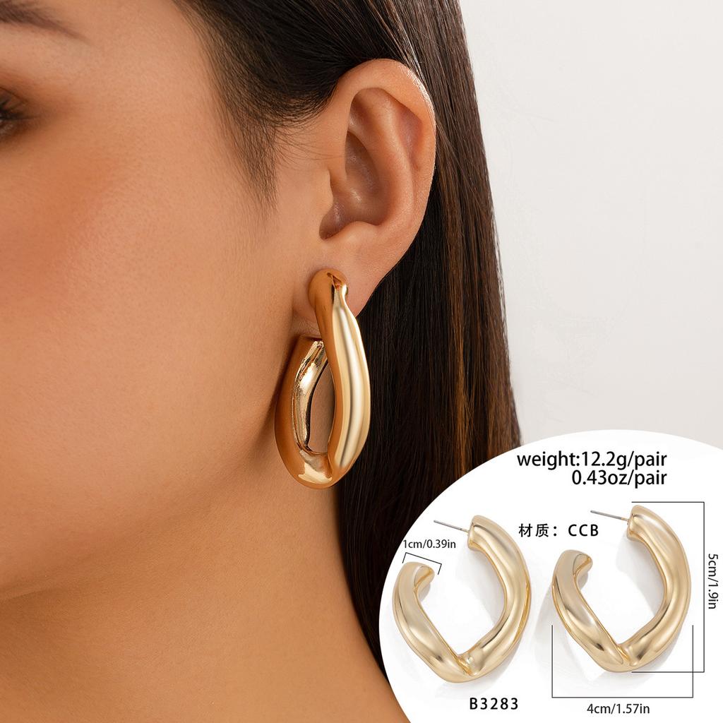 Fashion Commuter Geometric Metal Ring Water Drop Stud Earrings, Personalized Simple Chain Earrings Women