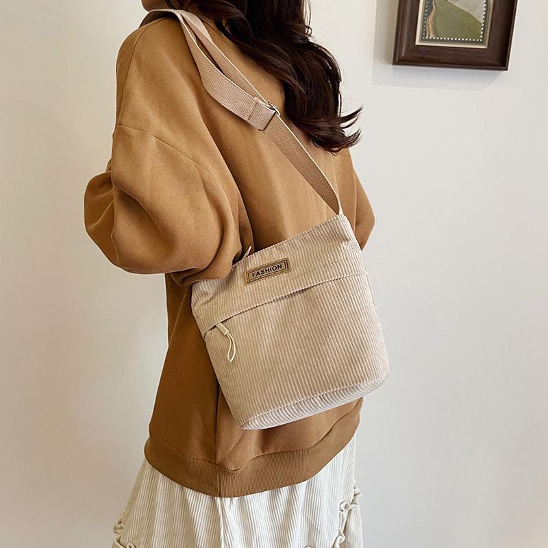 2026 New Trendy Women's Solid Color Corduroy Shoulder/Crossbody Bag - Small Square Design