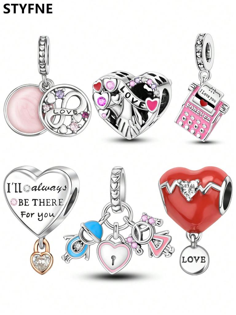 Charms Plata Copper Colors Valentine'S Day Love Beads Charmpendant For Original Bracelet For Women Diy Jewelry Love Gift