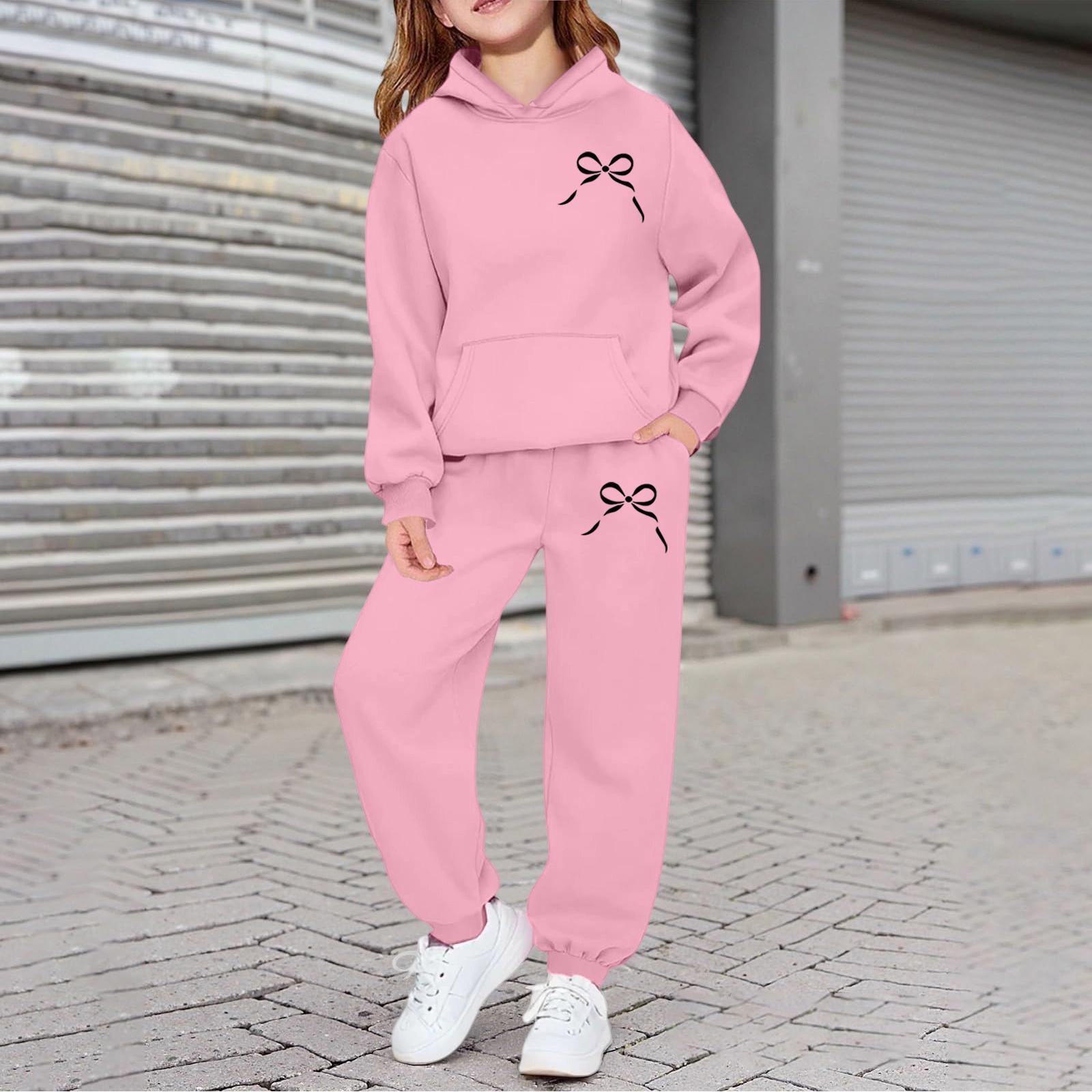 Jungen Mädchen Trainingsanzug Kleidung Kapuzenpullover Jogginghose Trainingsanzug Set Mode Outfit 140 rosa