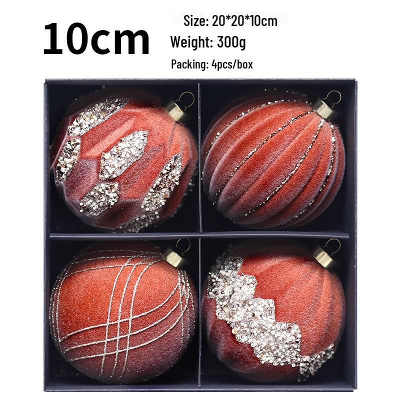 10cm Diamond Flocked Christmas Ball Ornaments - Set of 4