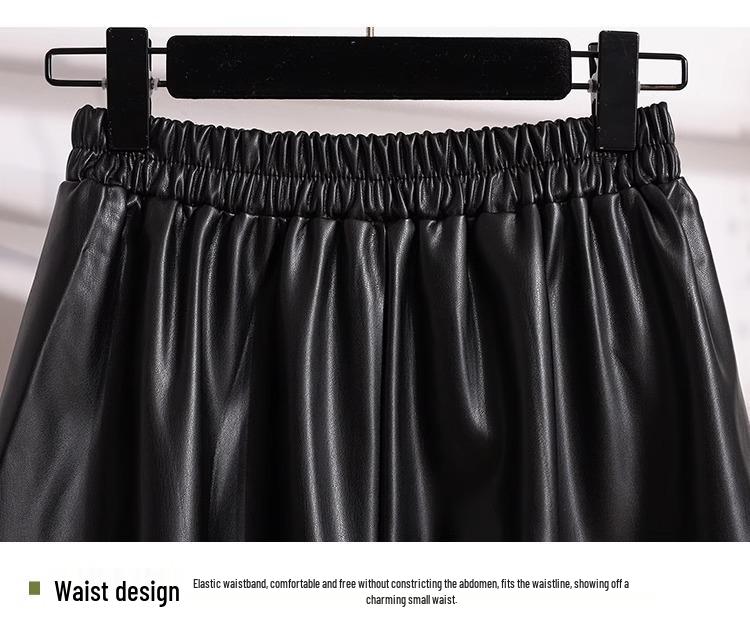 Fustă Midi A-Line Maro din Piele PU cu Talie Înaltă Mărimi Mari pentru Femei