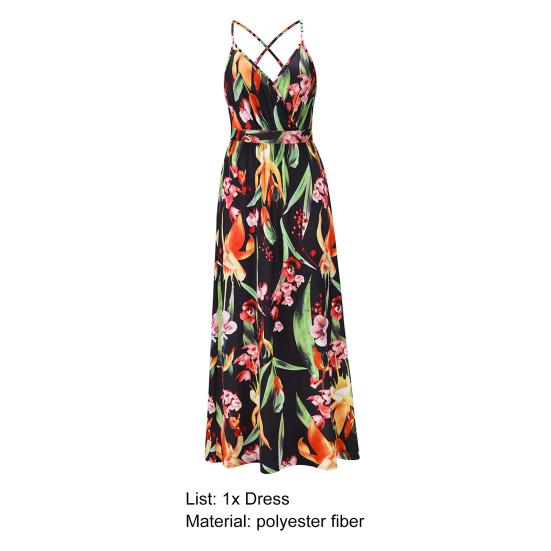 Women Dress Colorful Breathable Flower Printed Adjustable Straps Beach Dress for Party