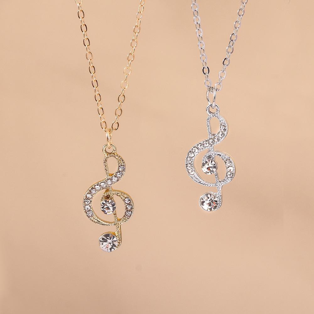 Aihua Gold Silver Color Delicate Crystal Music Note Necklaces for Women Girls Korean Musical Pendant Necklace Jewelry Gifts