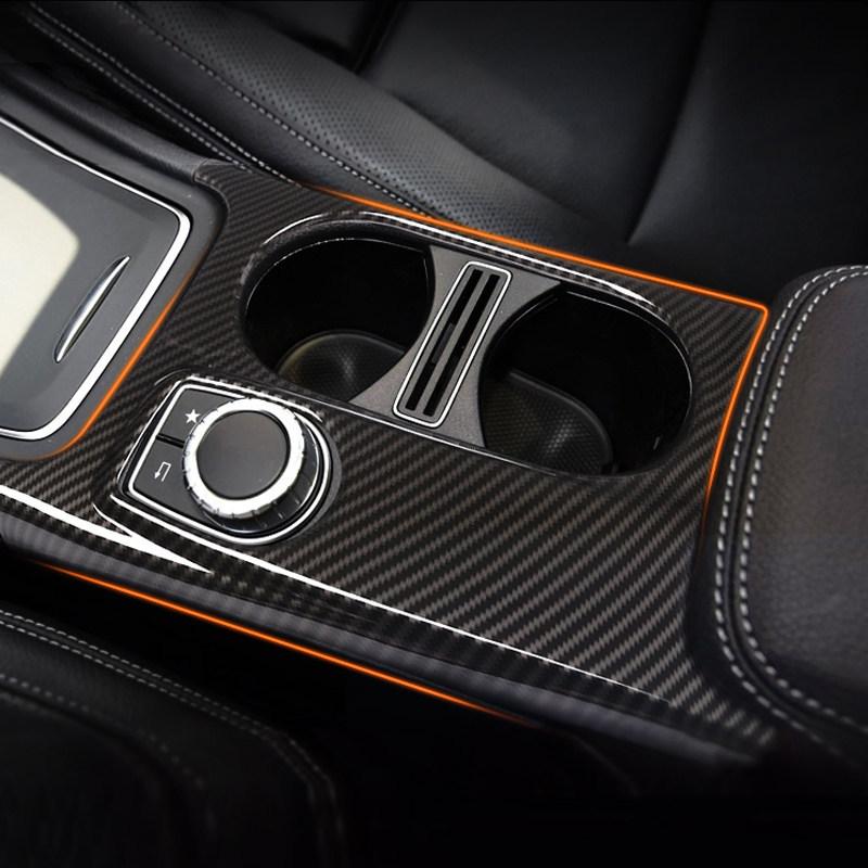 For Mercedes Benz A GLA CLA Class W176 X156 C117 ABS Carbon Fiber Texture Car Center Console Water Cup Holder Cover Trim