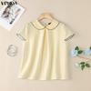 VONDA Summer Women Striped Print Casual Short Sleeve Blouse T-shirts