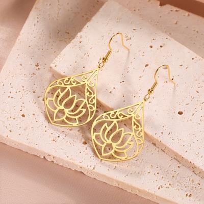 LIKGREAT Stainless Steel Lotus Flower Earrings Drop Dangle Earring Jewelry for Women Girl Ethnic Buddhist Symbol Gifts 2025