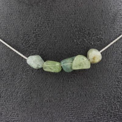 Stones and Minerals. Necklace of 5 Green Kyanite Beads from Brazil. Stainless Steel Chain Necklace Women Men. Custom Size