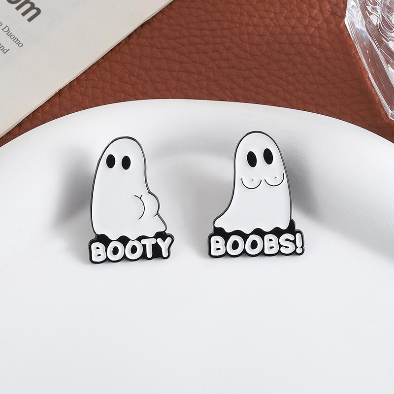 BOOTY BOOBS Enamel Pins Custom Sexy Ghost Brooches Lapel Badges Clothes Halloween Funny Jewelry Gift for Friends