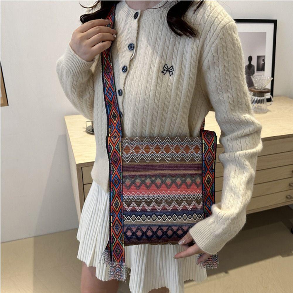 Bolsa de Ombro com Franjas e Borlas Bolsa de Ombro Boêmia Estilo Étnico Bolsas Crossbody para Exterior