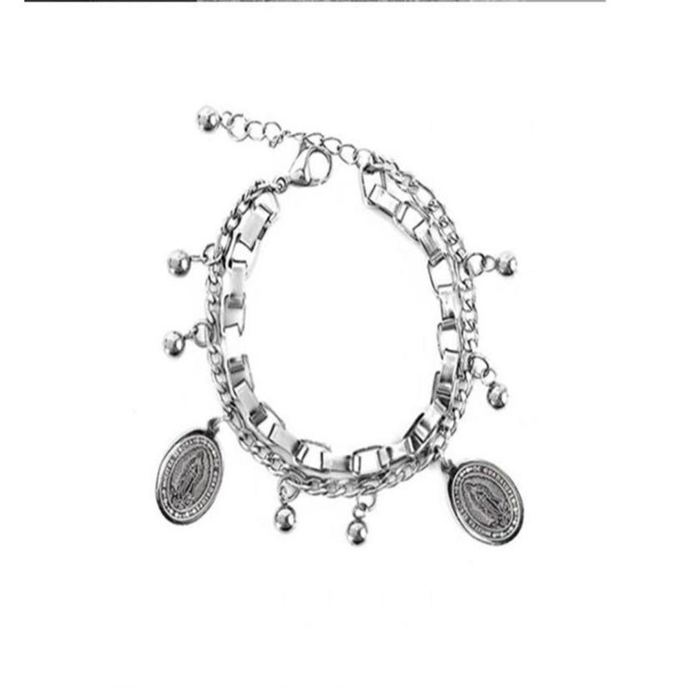 Women Bracelet Alloy Steel Geometric Shape Pendant Double-layer Bracelet