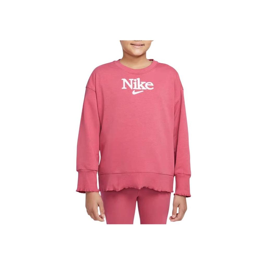 Nike Casual Comfortable Solid Color Warm American Letter Print Long Sleeve Sweatshirt Kids Sweatshirt Pink DJ5827-622