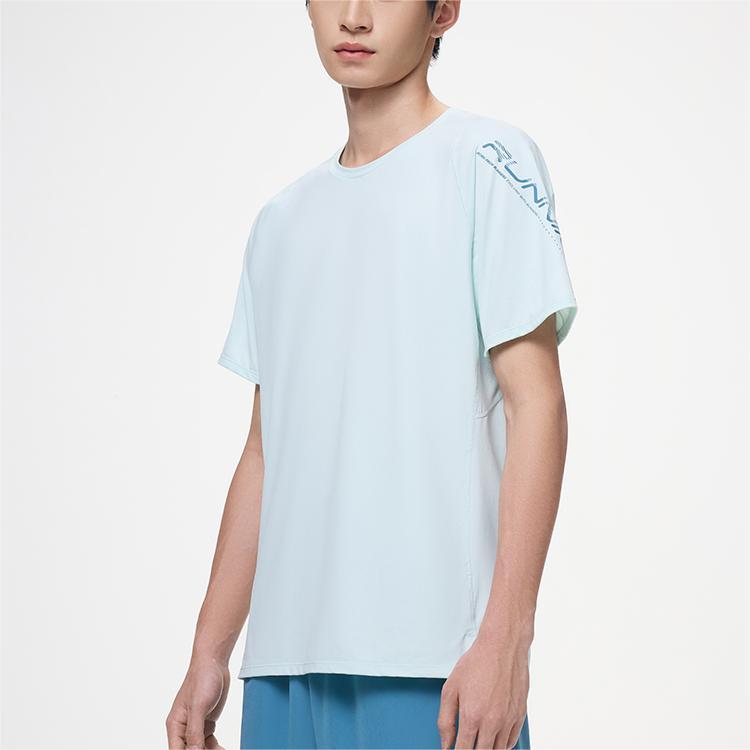 Anta Letter Round Neck Straight Fit Short Sleeve T-Shirt Men Tops Light-Blue 152425103-2