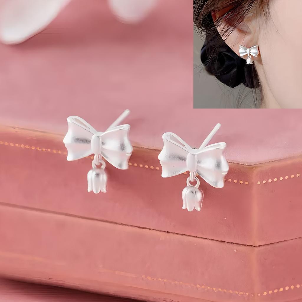 925 Silver Bow Knot Ear Clip for Women Girl Ribbon Design Ballet Style Sweet Jewelry Gift