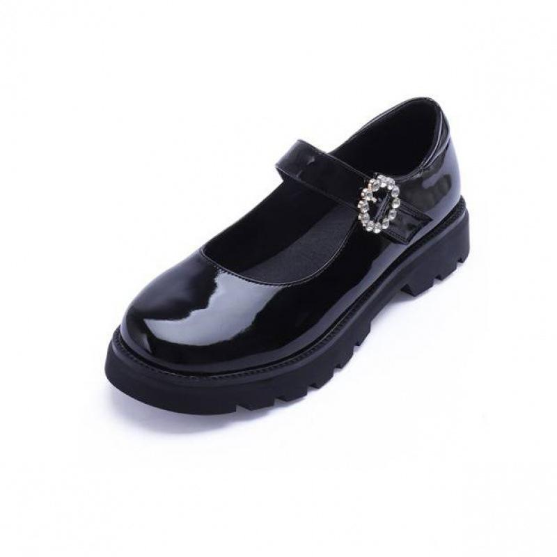 New Thick-soled Buckle Girls' Single Shoes Patent Leather British Older Children's Shoes Non-slip Solid Color Girls' Student Shoes Children's Leat