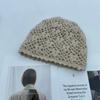 Double-layer handmade crochet hollow bag hat female elegant versatile knitted pullover hat autumn and winter breathable travel cold hat