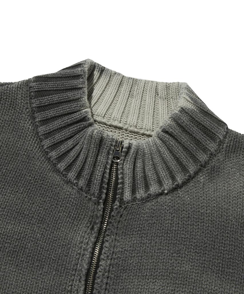 Suade Washed Knit Zip Up [Charcoal Gray]