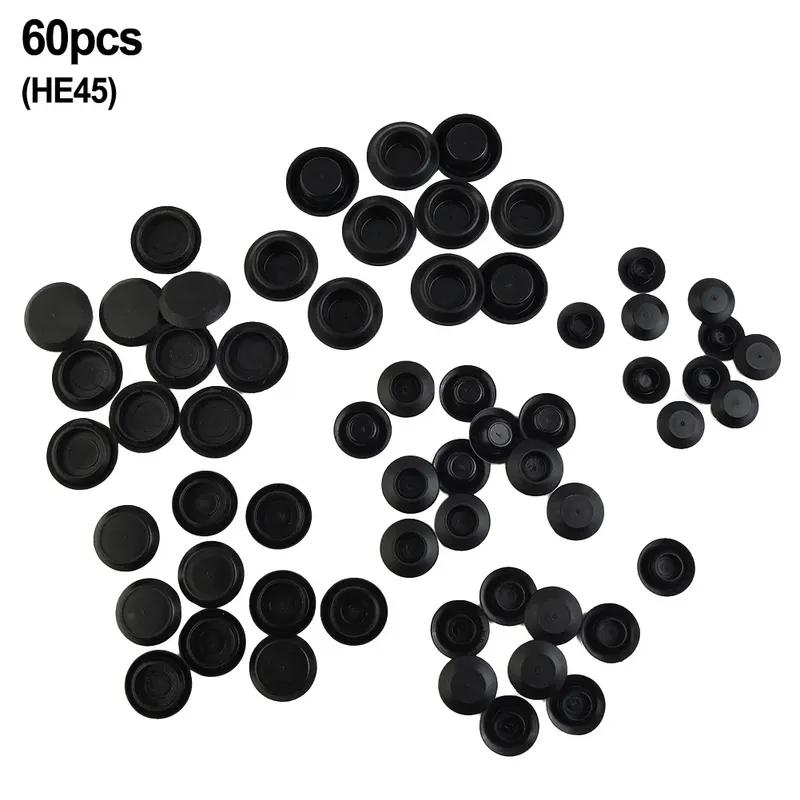 60 Piece Flush Mount Black Plastic Hole Plug Assortment Auto Sheet Metal Plastic Hole Plugs Kit Flush Types Auto Fastener