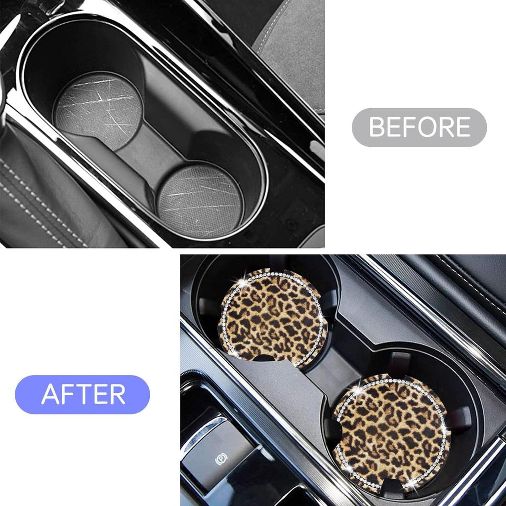 Car Cup Holder Coaster, 2PCS Silicone Car Cup Holder ert Leopard Print, 2.75" Universal Non-Slip Cup Holders, Interior Car Accessories for Women and