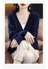 Women's V-Neck Wool Cardigan - 100% Pure Wool, Loose Fit, Long Sleeve, Versatile Cashmere Knitwear for Autumn/Winter.