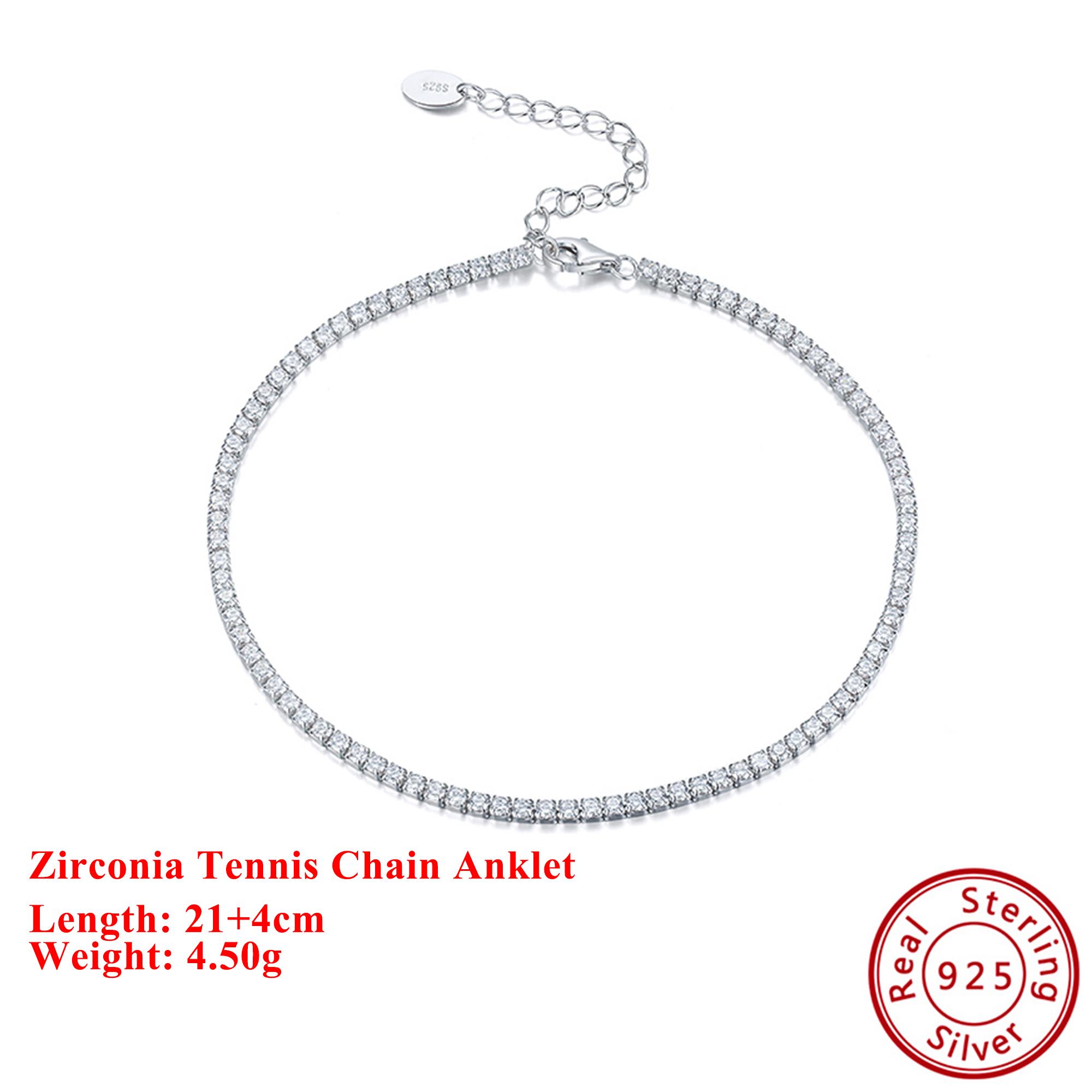 

EFFIE QUEEN 100% S925 Silver 14k Gold Zirconia Tennis Chain Anklet Luxury Jewelry for Women Birthdays Party Christmas Gift SA03 серебряный