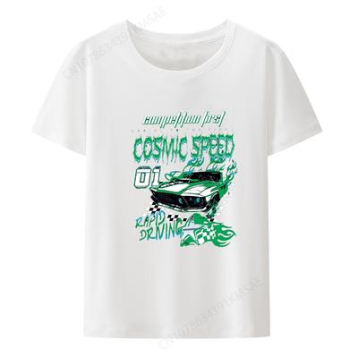 Men's Casual Letter Car Print Short Sleeve T Shirt Graphic Unique T-shirts Loose Women Clothing