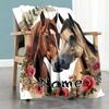 Vintage Horse Roses Personalized Name Blanket Throw Customizable Blanket Soft & Cozy Throw For Seaside Livingroom Office Chair Nap