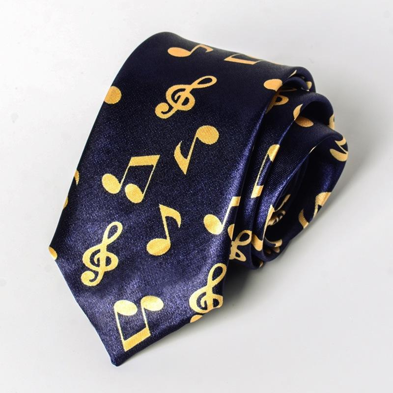 Classic Musical Notes Printed Tie Silky Narrow Neckties Slim Smooth Piano Guitar Necktie Simple Elegant Trendy Unisex Ties Gift