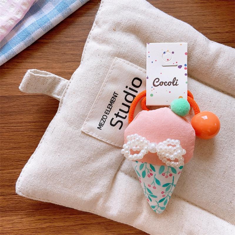 

Милые детские резинки для волос с жемчугом в виде мороженого и заколки-банты, весенне-летние тканевые аксессуары для волос для девочек, резинки для волос для девочек