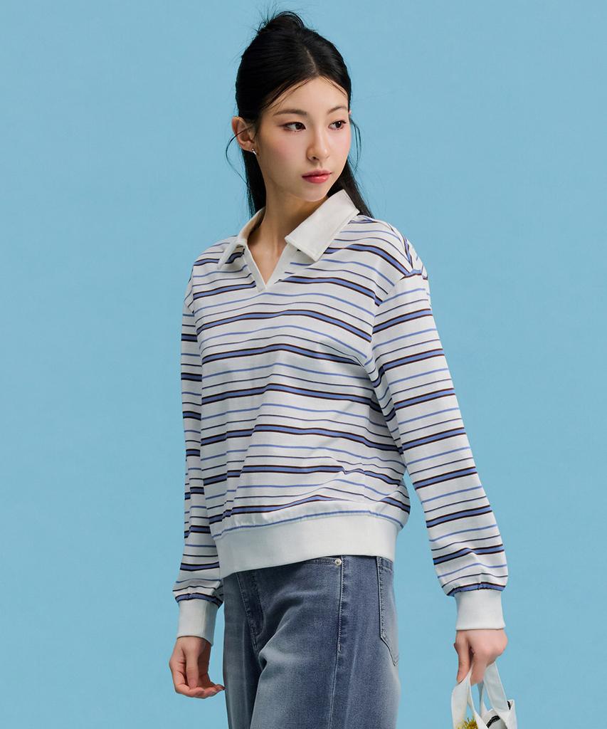 CHASECULT Women'S Striped Open Collar T-Shirt-Farg5166B0A