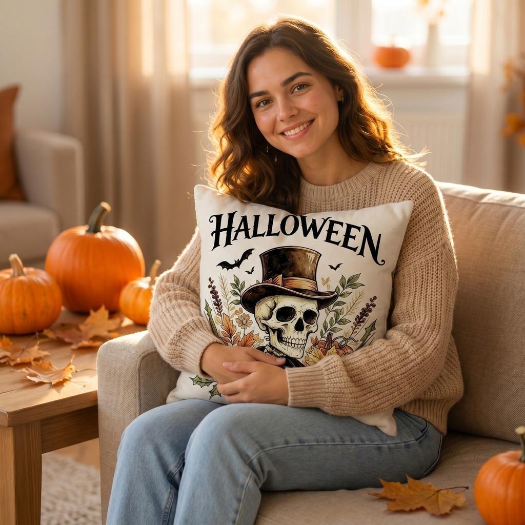 Halloween Print Throw Cover or Decorative Pillowcase for Sofa Couch Bedroom Decor