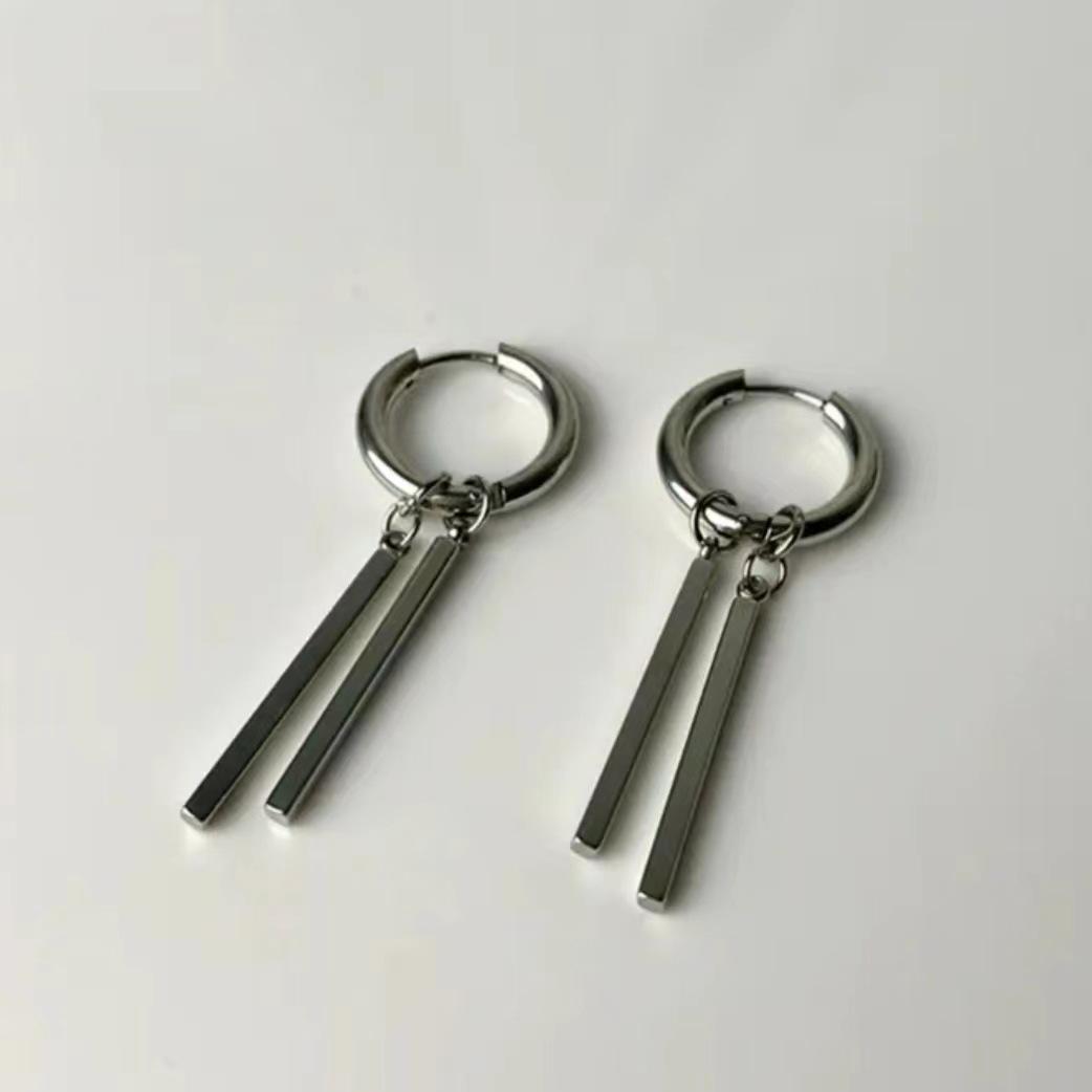 

Men s Minimalist Stainless Steel Rectangle Tassel Earrings - High-End Jewelry with a Double Bar Cold Style Design