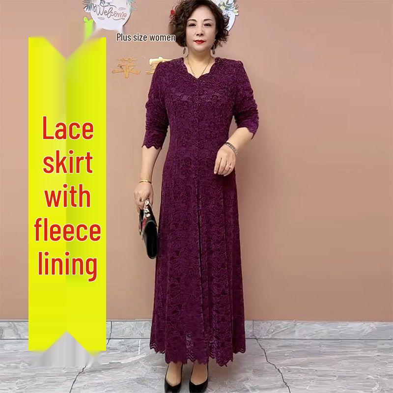 

Plus-Fleece Rhinestone Lace Skirt for Middle-Aged & Elderly – Winter Fashion, Wide-Hem with Inner Lining XL for 95-115 lbs