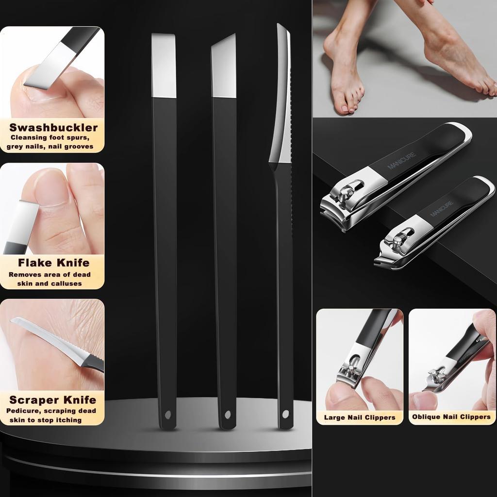 Stainless Steel Nail Clipper Includes Nail and Perfect for Home Use and Portable Storage 12-Piece Set, Clippers, File, Tweezers, Earpick,