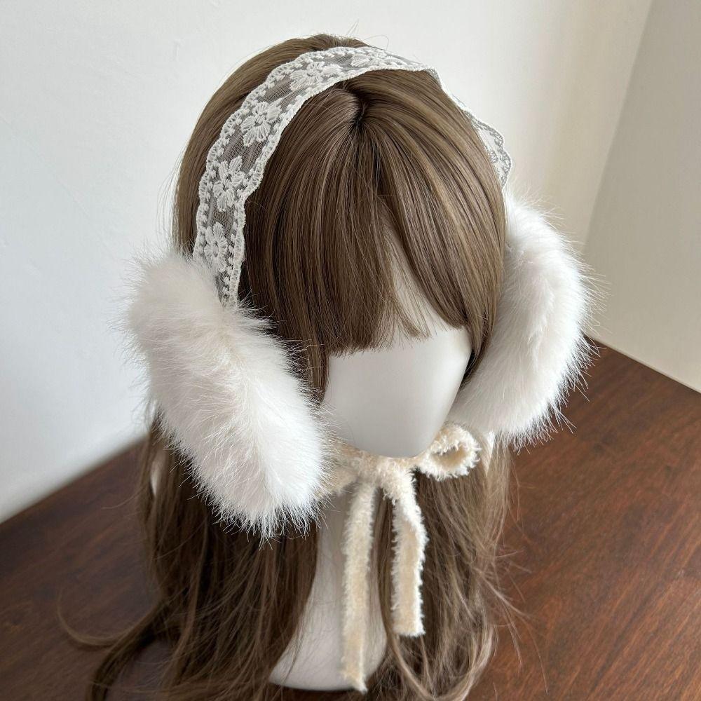Ear Cap Lace Plush Earmuffs JK Headwear Warm Ear Muffs Soft Ear Mask  Female