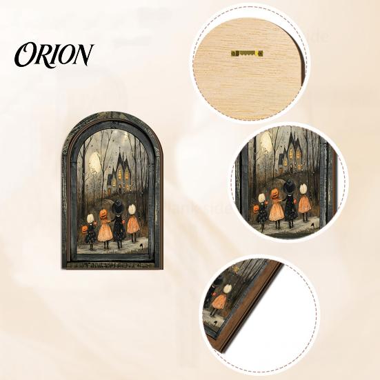 Retro Arched Wooden Picture Frame Halloween Wall Decor, Ghost Cat Hanging Ornament, Distressed Gothic Rustic Wood Sign Tabletop Decor Plaque,
