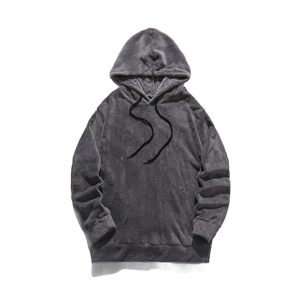Lamb Wool Hoodies Winter Coral Wool Solid Color Hoodie Men Sweatshirt Joggers Fashion Loose Oversized Fleece Pullover Streetwear